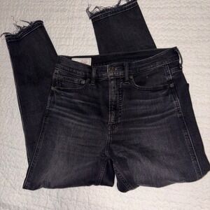 Gap Vintage Slim High Rise Jeans Washed Black Raw Hem 28 6R Womens Denim